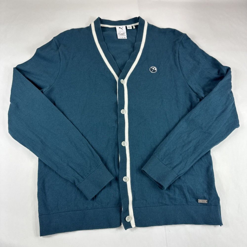 Puma Arnold Palmer Cardigan Mens L Blue‎ Long Sleeve Button Up Sweatshirt Preppy